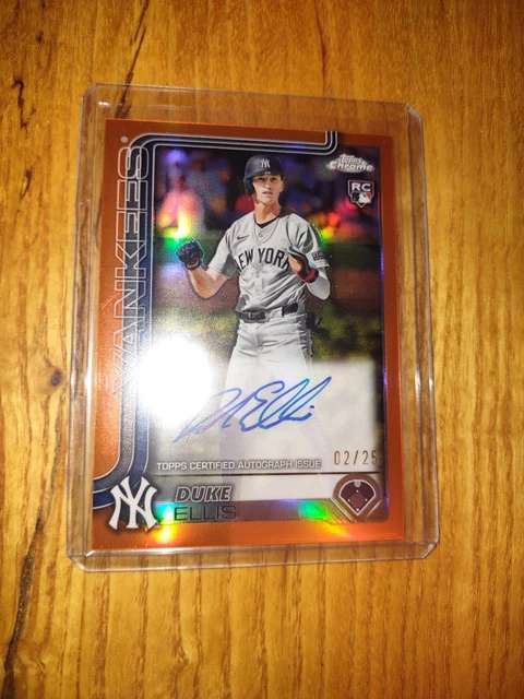 2025 Topps Chrome Duke Ellis ORANGE REFRACTOR RC AUTO 02/25 NEW YORK YANKEES