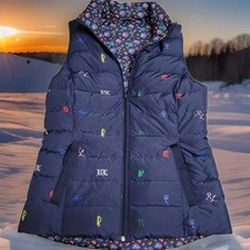 Polo Golf Ralph Lauren Down Vest Womens SP Reversable Navy Monogram/Floral Boho