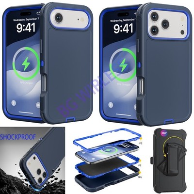 Blue For iPhone 17E 17 Pro Max/17Pro/17Air Shockproof Defender Case +Belt Clip 