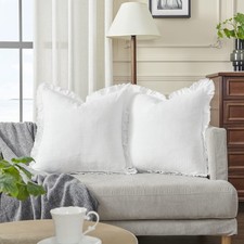 Waffle Pillow Covers 24x24 Set of 2 Cotton Throw Pillow Covers Stone Washed D...