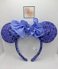 Tokyo Disney Resort Purple Sequin Ears Chiffon ribbon HeadBand Used From japan
