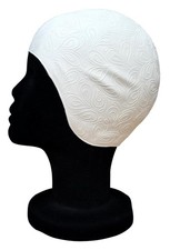 BLUE REEF Ladies Moulded Rubber Small Fit Adults White Paisley Swim Hat Vintage