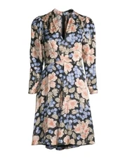 Blush Rose Swirl Jacquard Silk Blend Dress Floral Long Sleeves Fit & Flare Sz 6