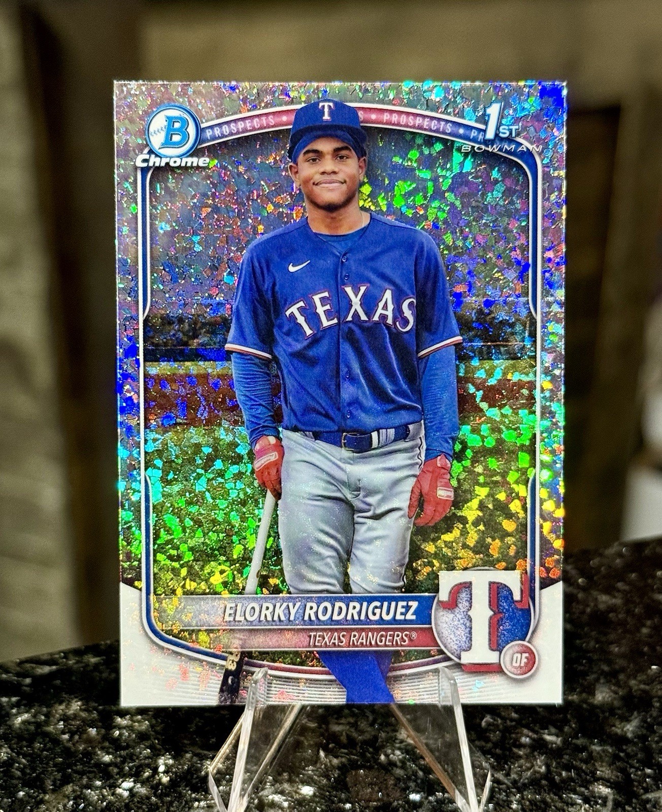 2025 Bowman Chrome ELORKY RODRIGUEZ 1st Prospect MINI-DIAMOND REFRACTOR Rangers