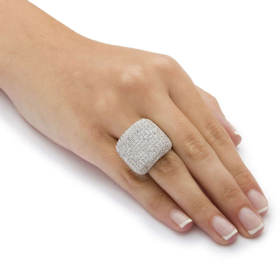 6.76 TCW Round Cubic Zirconia Pave .925 Sterling Silver Dome Ring — 第 3/4 张图片