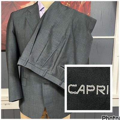Custom Capri Suit Mens 40S Short Cuffed Pleated 32x30 Green/Blue/Gray Kid Mohair