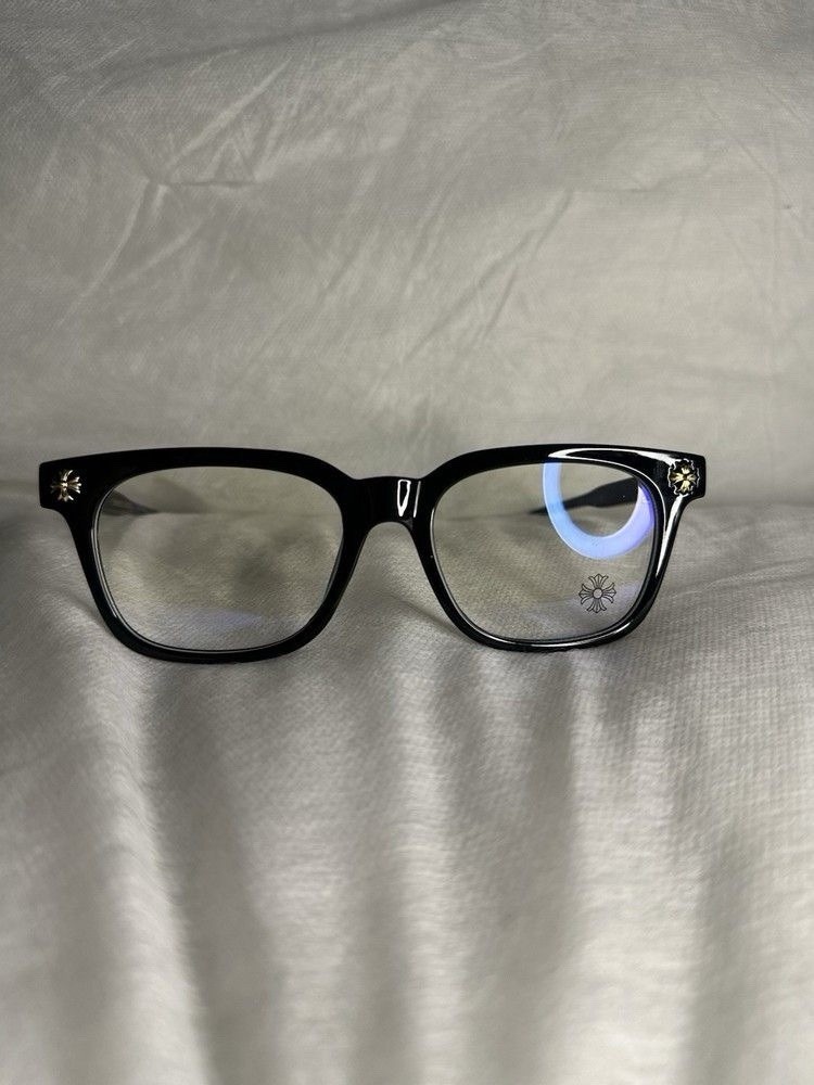 Chrome Hearts Black Square Full Rim Eyeglasses Gold Flower Accent Unisex thumbnail 2