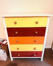 5-Drawer Wooden Chest of Drawers, Multicolour Shelves Handmade