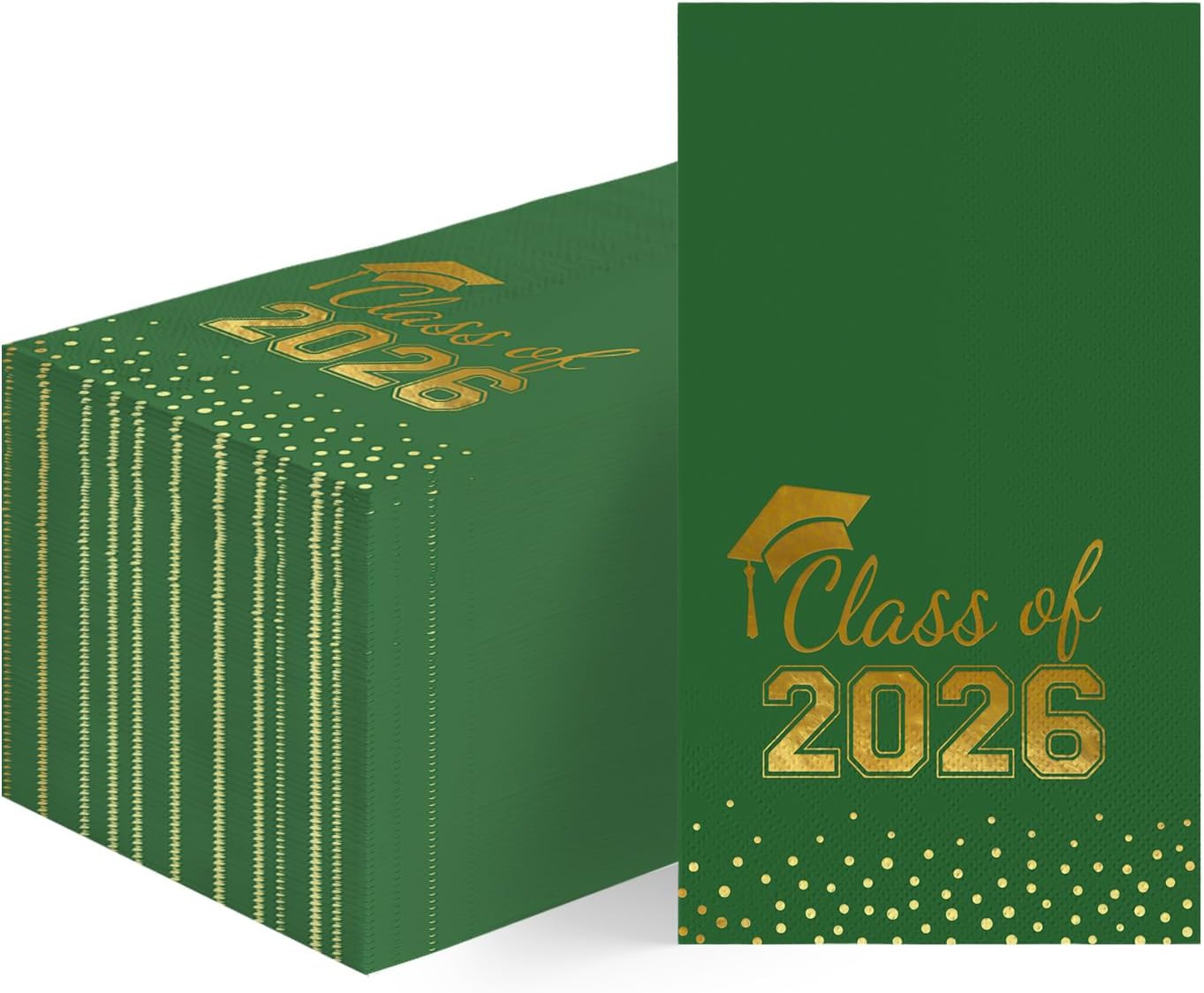 100 Class of 2026 Graduation Disposable Paper Decorative Guest Napkins, Green an