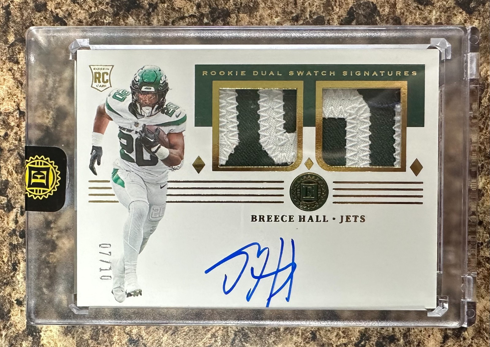 2022 Panini Encased - Rookie Dual Swatch Signatures Breece Hall #RSS-BH Auto /10
