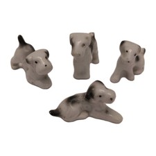 Set Of 4 Vintage Porcelain  Dog Figurine Gray Made In Japan White And Grey 