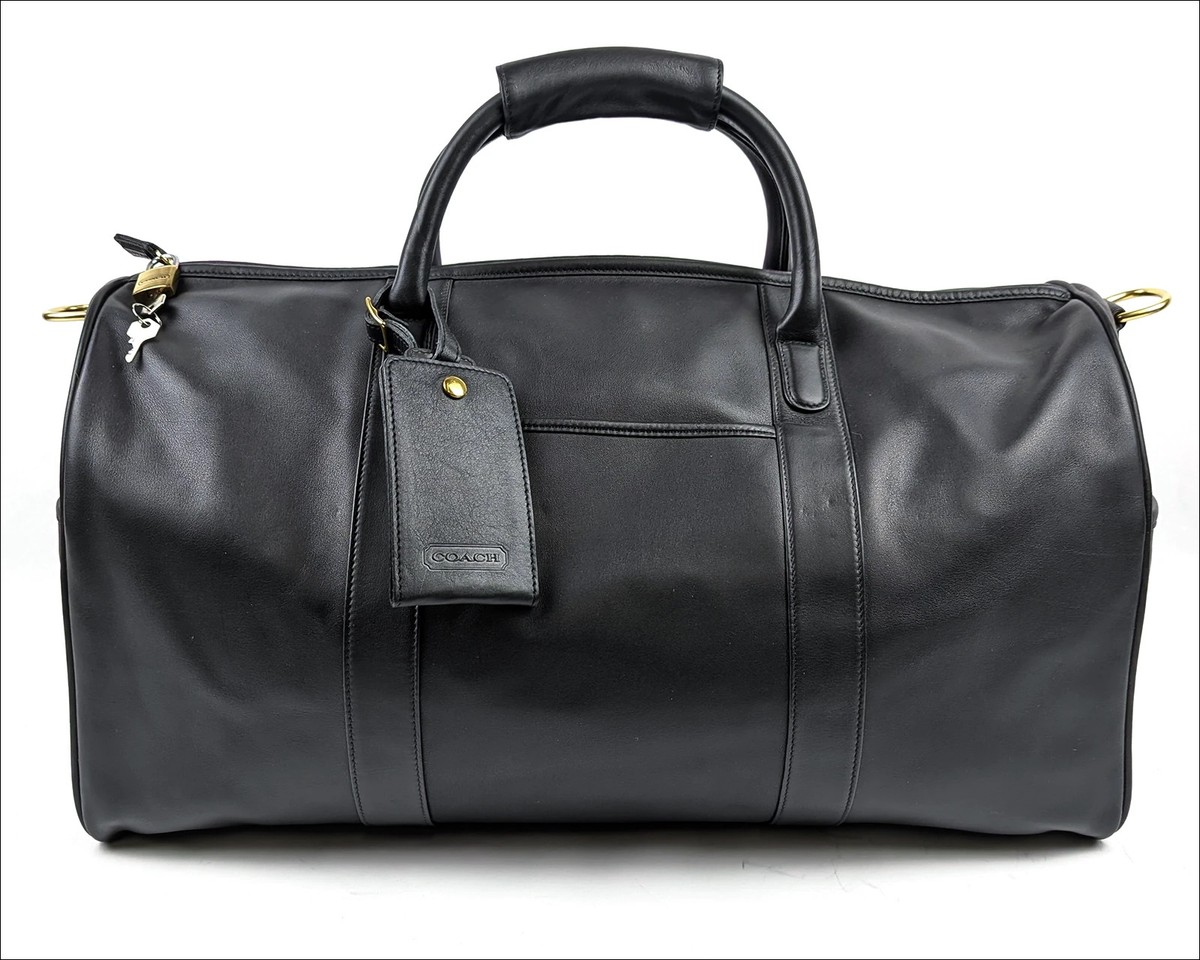 NWT Coach Vintage Black Leather Duffel Bag Weekender Travel 0596