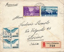 Switzerland 1938 Envelope Recommended from Geneva to Turin