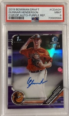 2019 Bowman Chrome Purple Refractor Gunnar Henderson RC Rookie AUTO /250 PSA 9