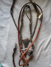 silver ferrule Horse Tack Set Bridle, Bit & Breast Collar, loop reins full horse