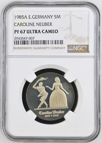 Germany - Democratic Republic 5 Mark 1985 NGC PF67 Ultra Cameo CAROLINE NEUBER