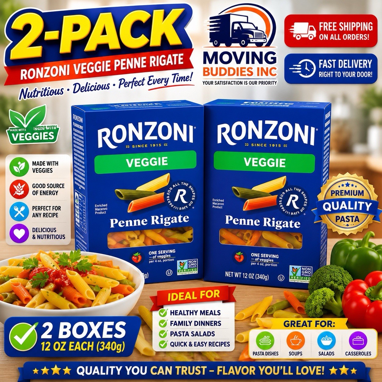 Ronzoni Garden Penne Rigate, 12 onzas 2pk nuevo