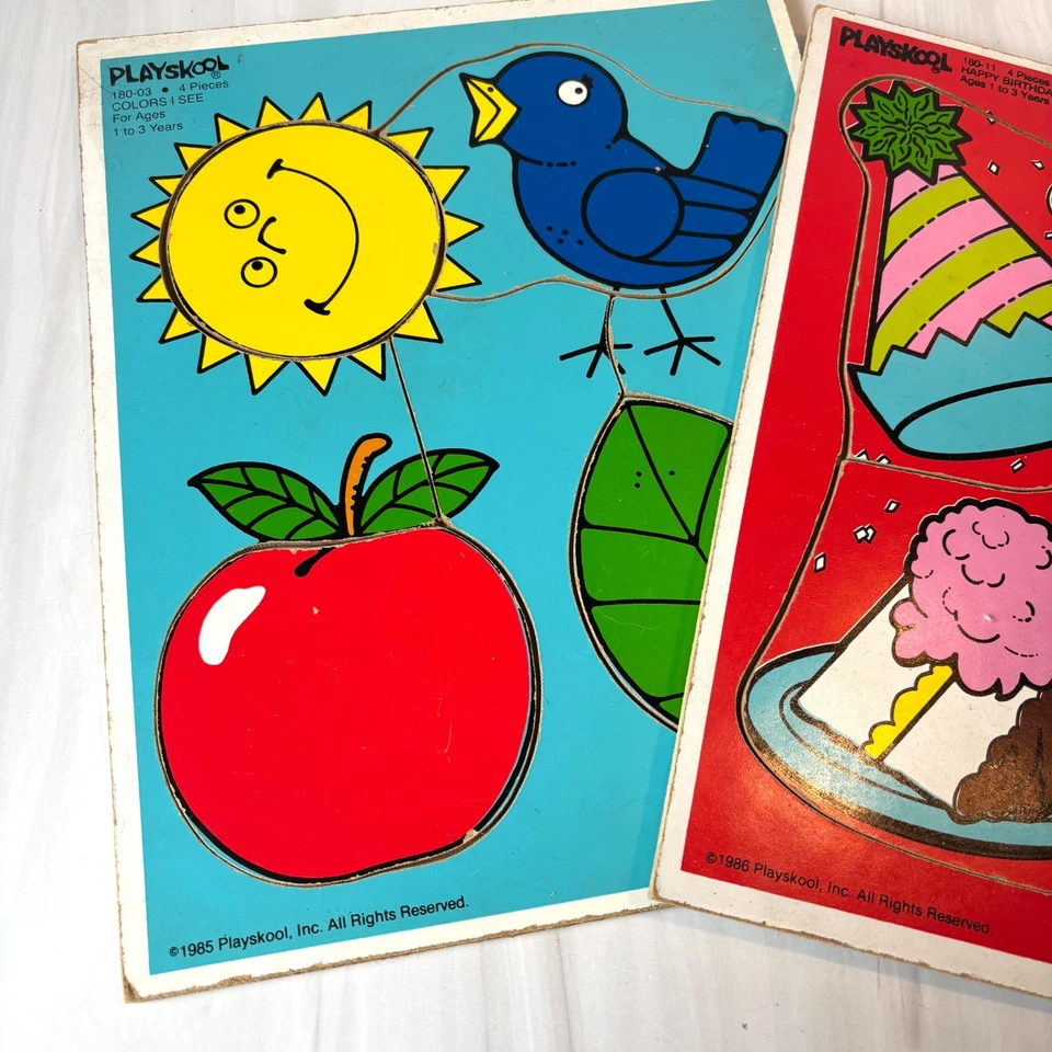 VTG Fisher Price Childs Wood Puzzle HAPPY BIRTHDAY! & COLORS I SEE 180-11 180-03 - Image 2 of 4