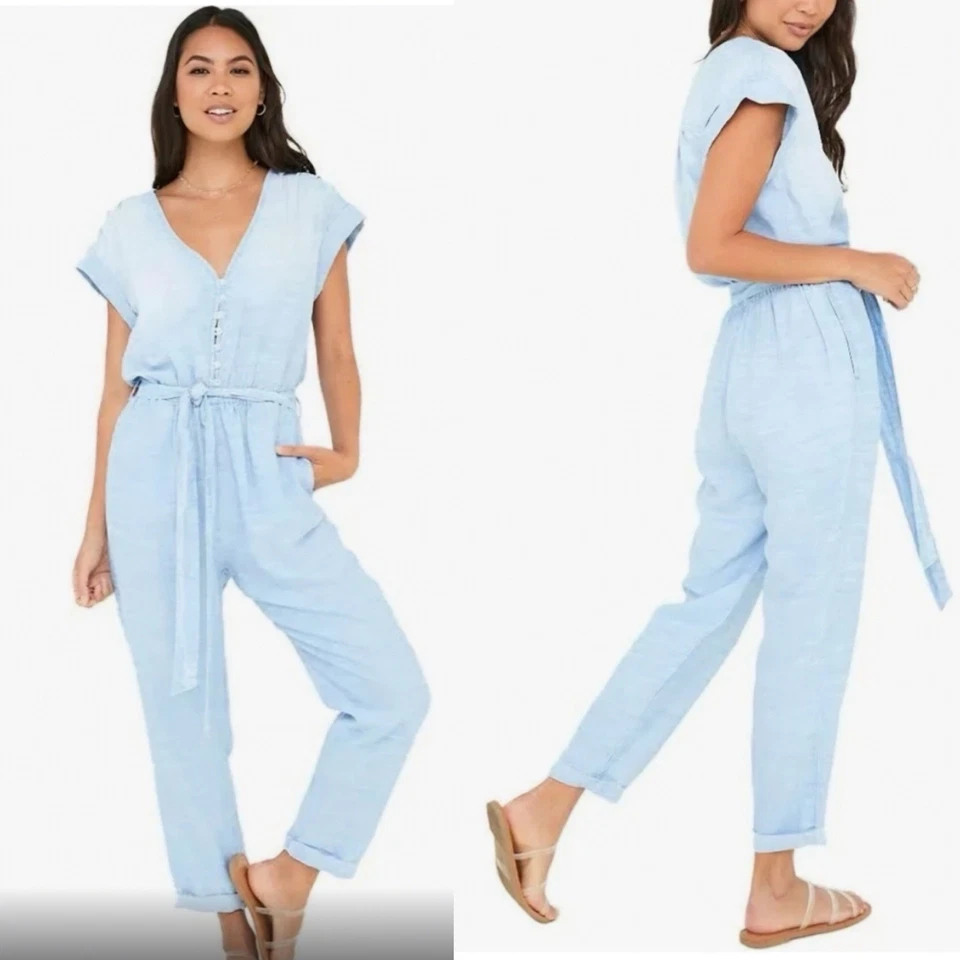 Bella Dahl Cap Sleeve Jumpsuit in Shoreline Ombre Wash Super-soft Chambray Sz M - Image 3 of 4