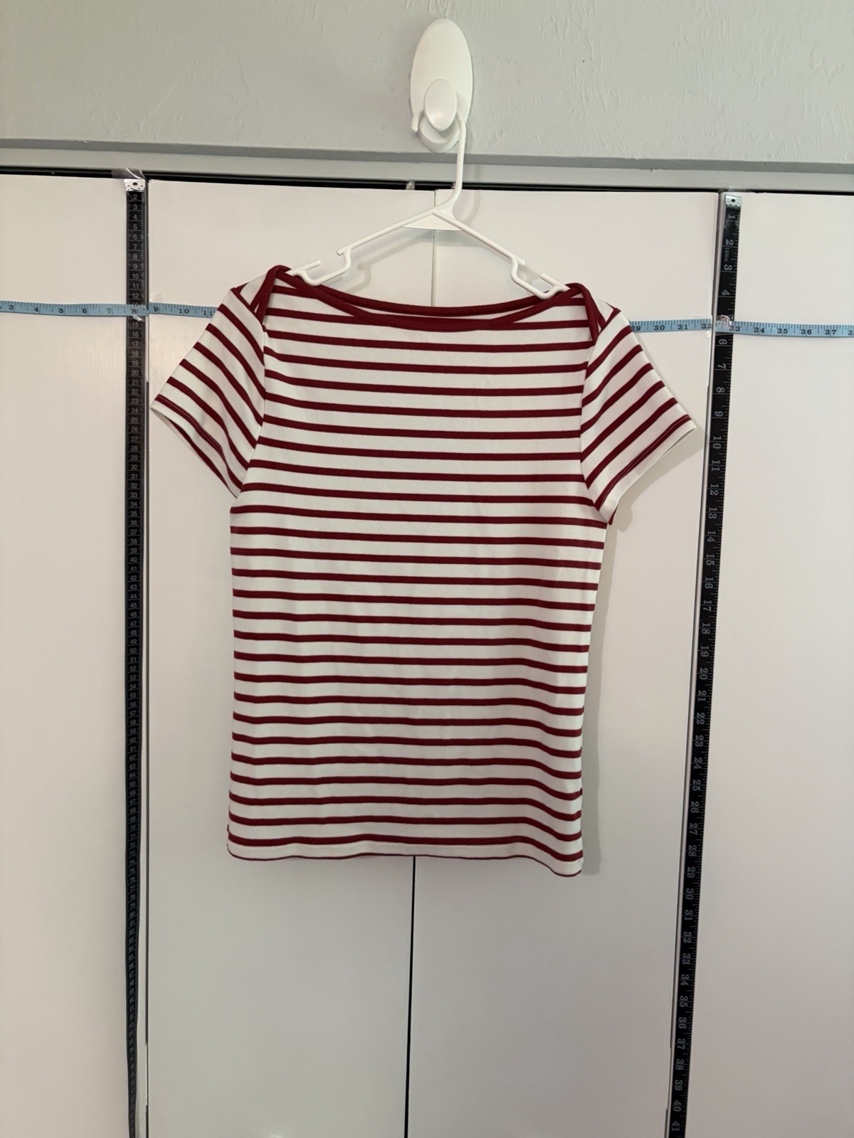 Old Navy Women’s L Tall Red White Stripe Boatneck T-Shirt