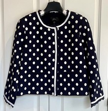 J Crew size 12 navy ivory polka dot textured cotton tweed jacket G3728 NWOT