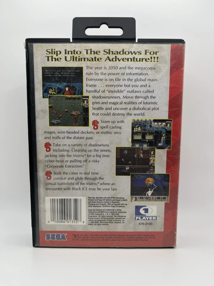 Shadowrun (Sega Genesis, 1994) solo caja y manual Foto 2 de 3