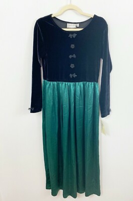 NEW Vintage Misty Lane USA Union Made Size 10 Green Black Velvet Dress Holiday