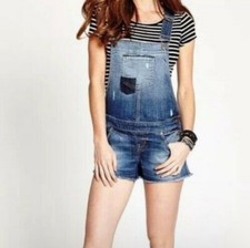 Vintage Guess Paulette Shortalls Distressed Overall Shorts Frayed Size Small Y2K