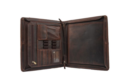 Buffalo Leather Portfolio Padfolio A4 File Folder Executive Organizer Case Bag - Picture 2 of 11
