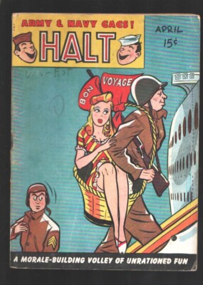MAG: Halt! Vol. 4 #5 4/1945-Girlfriend stowaway cover art-Cartoons-gags-jokes...