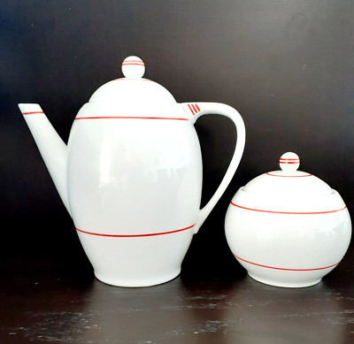 Haas-Czjzek Schlaggenwald Teapot & Sugar 1930's Art Deco Porcelain Ferd Kasper