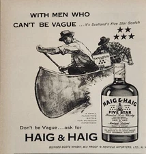 1958 Print Ad Haig & Haig Five Star Scotch Whiskey 2 Men Paddle Canoe