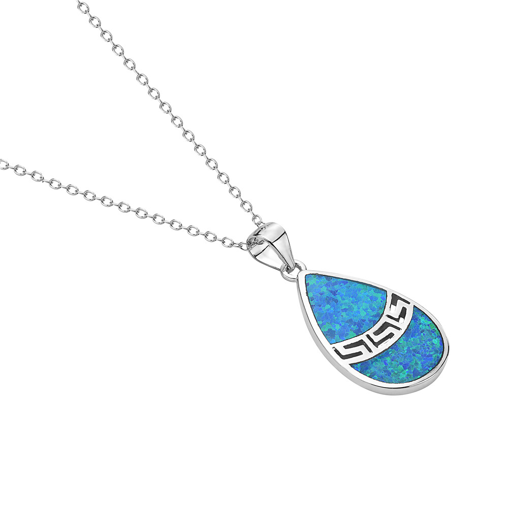 Sterling Silver Blue Simulated Opal Teardrop Pendant Necklace eBay