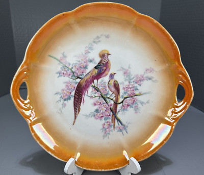 VTG GERMANY Kahla Porcelain Cake Plate with Two Handles Colorful Birds 9''