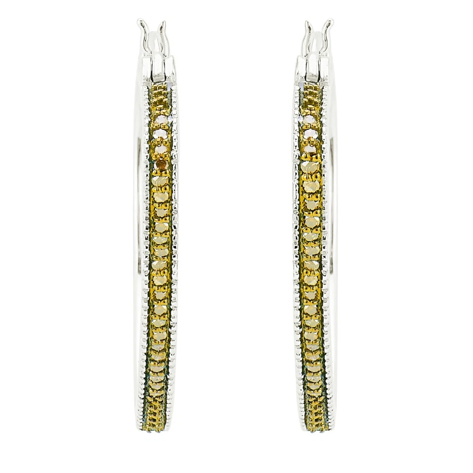 Brincos de argola folheados a ouro branco 14k com diamante amarelo natural corte redondo 0,32 quilates - Imagem 2 de 4