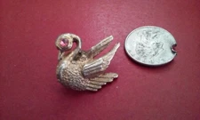 Vintage Gold Tone SWAN Lapel Pin with PINK Rhinestone Eye