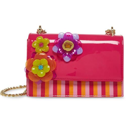 Betsey Johnson Womens Pink Patent Floral Shoulder Handbag Purse Small BHFO 7589 - Picture 1 of 3