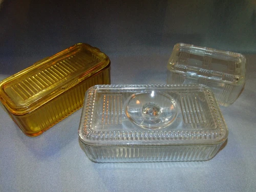 Vtg 1940's Glass Refrigerator dishes 3 w/lids