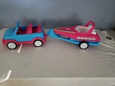 VTG Barbie Doll SUV Jeep Convertible American Plastic Toys W/ TRAILER & BOAT