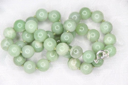 Jade Green 10mm Ball Natural Gemstone 18" Hand Tied Silk Knotted Necklace