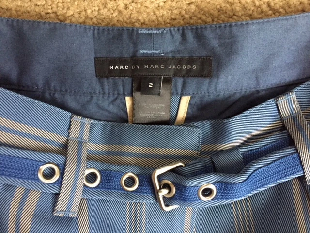 ⭕️ ¡OFERTA! Pantalones Cortos Marc By Marc Jacobs Mujer Rayas con Cinturón Talla 2 Nuevos $69 Foto 2 de 4