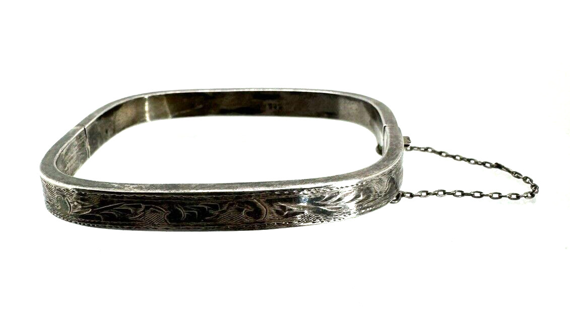 Solid Sterling Silver Square Hinged Bangle Cuff B… - image 1