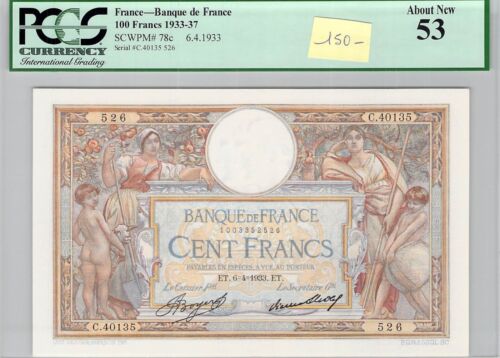 BILLET FRANCE - 100 FRANCS - 6.4.1933 - F.40 - N°1003352526 - PMG 53 - Afbeelding 1 van 2