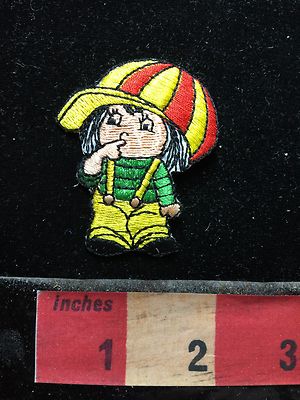 Cute Little Guy With Yellow Overalls & Red & Yellow Giant Hat Patch 69Y4