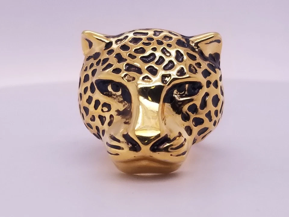 Anillo Palm Beach Joyería Chapado en Oro Amarillo Redondo Cristal Negro Leopardo Talla 9 Foto 2 de 4