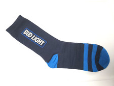 Bud Light Beer Logo Crew Socks Blue Sock Sz 10-13 Shoe Sz 6-12