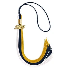 Endea Graduation Navy Blue/Gold/White Graduation Tassel with Gold Date Drop