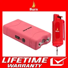 BURN Pink Stun Gun Pepper Spray Combo Powerful Self Defense for Women 