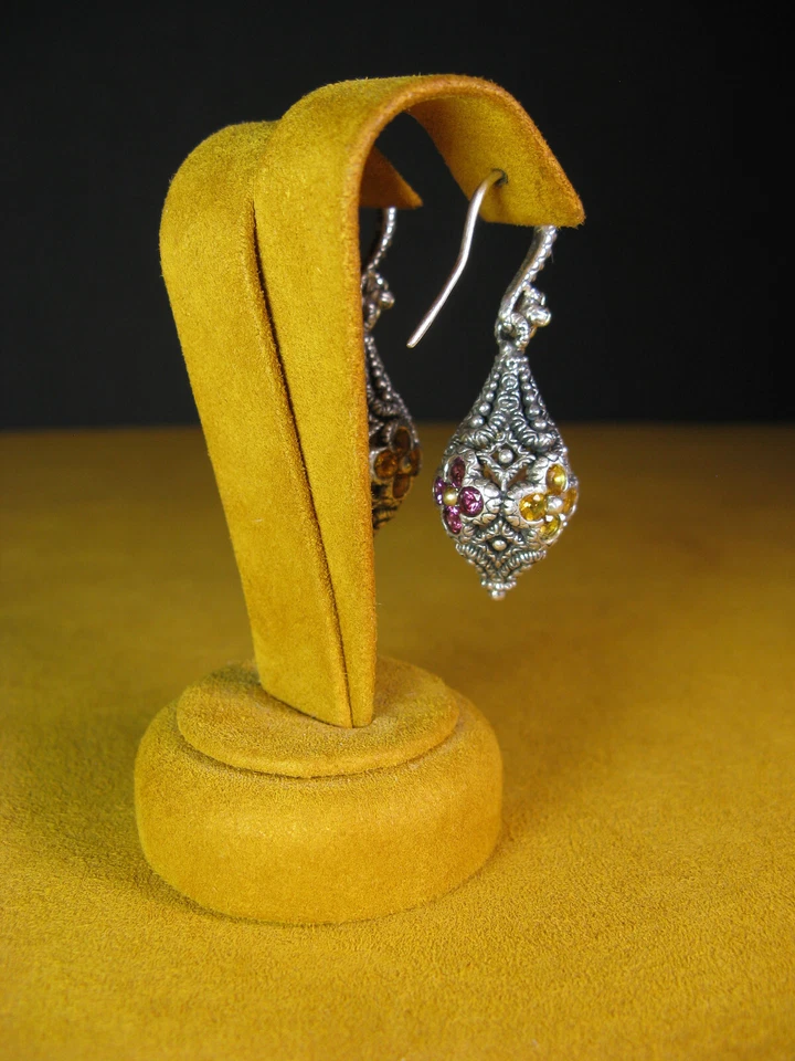 BARBARA BIXBY EARRINGS POD DESIGN GEMSTONE FLOWER Citrine Garnet Gift - Image 3 of 3