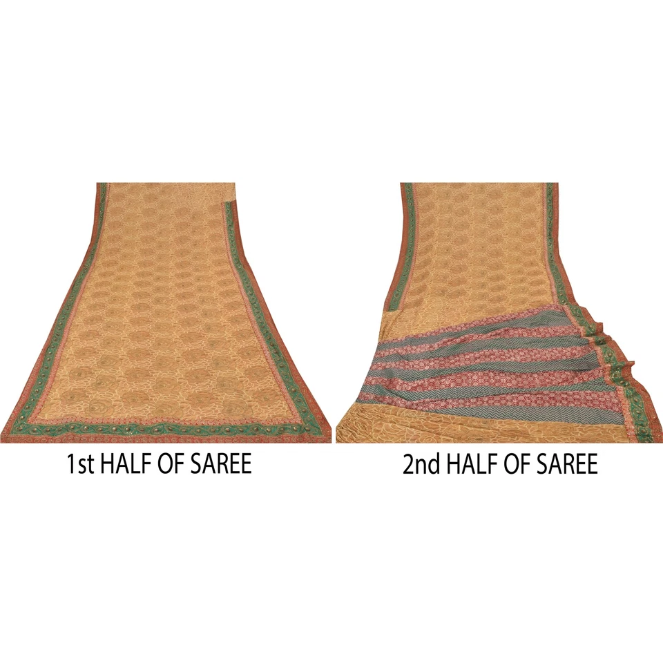 Sánscriti Vintage Saris Georgette Puro Cuentas de Mano Pre Costuras Lehenga 5Yd Sari Foto 4 de 4